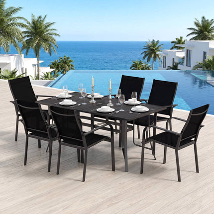 Metall-Esstisch für die Terrasse, 160 x 84 cm, für 6 Personen, mit Schirmloch