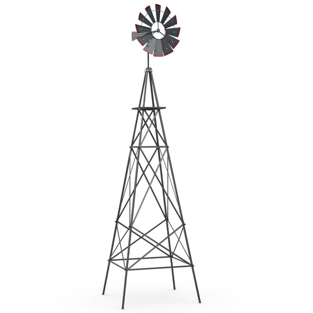Windrad aus Metall mit 4 Stützbeinen, wetterfeste Windmühle für Garten und Hof, 67 x 67 x 253 cm, Grau