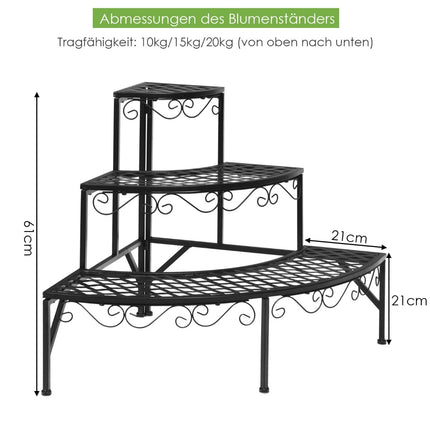 Metal Plant Stand, 3-Tier, 59x59x60 cm, Black