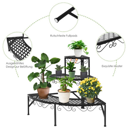 Metal Plant Stand, 3-Tier, 59x59x60 cm, Black