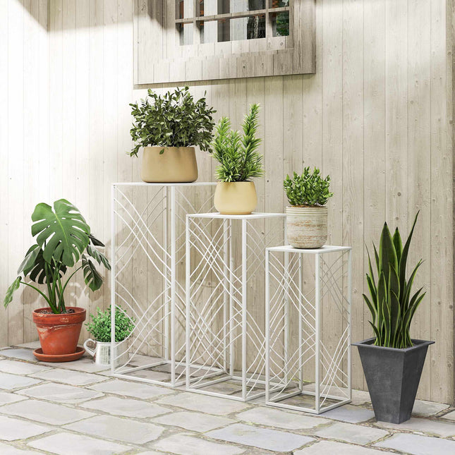 Metal Plant Stands Set, 3 Sizes, White, Rust-Resistant