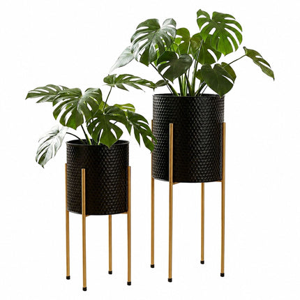 Metal Plant Stands, Set of 2 – Black-Gold Finish