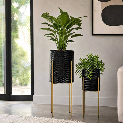 Metal Plant Stands, Set of 2 – Black-Gold Finish