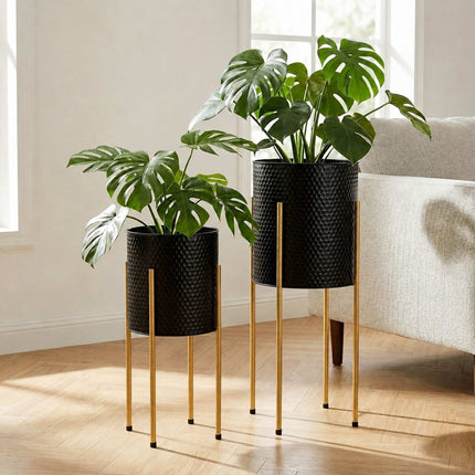 Metal Plant Stands, Set of 2 – Black-Gold Finish