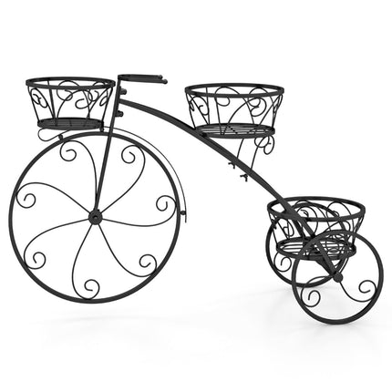 Metall-Pflanzenständer im Fahrrad-Design, 3 Körbe, Schwarz