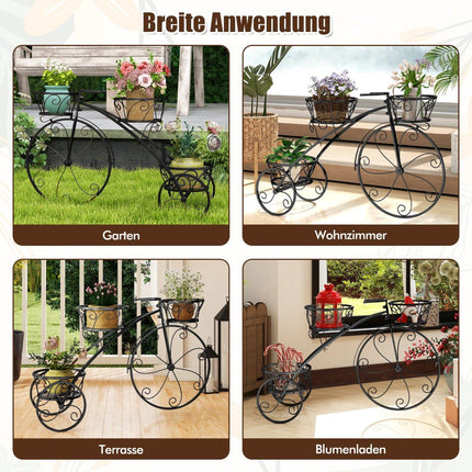 Metall-Pflanzenständer im Fahrrad-Design, 3 Körbe, Schwarz