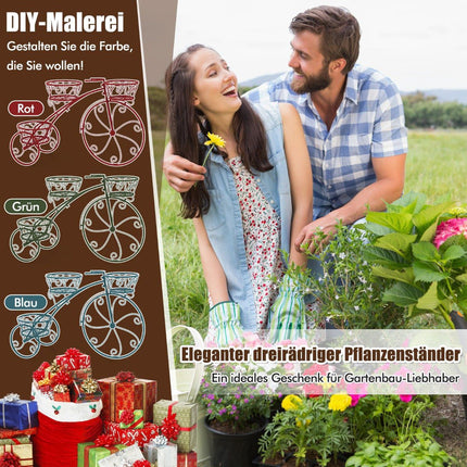 Metall-Pflanzenständer im Fahrrad-Design, 3 Körbe, Schwarz