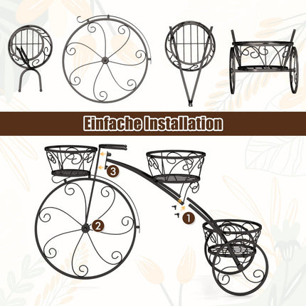 Metall-Pflanzenständer im Fahrrad-Design, 3 Körbe, Schwarz