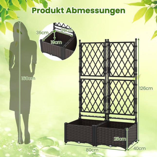 Metal Planter Box with Trellis, Self-Watering, 80x40x126 cm