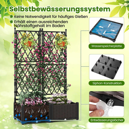 Pflanzkasten aus Metall mit Spalier, selbstbewässernd, 80x40x126 cm