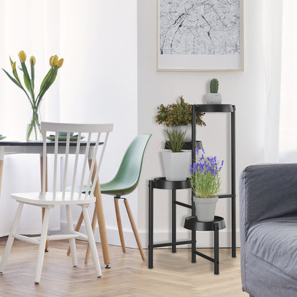 Metal & Plastic Plant Stand with Round Shelves