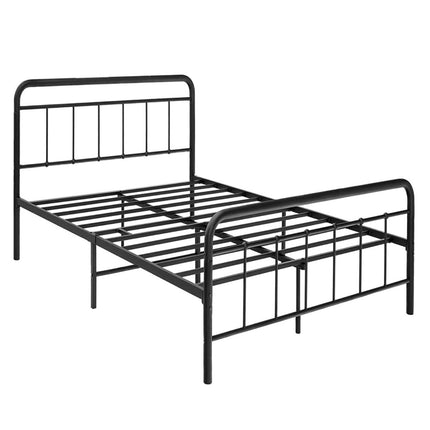 Metall-Plattformbett, modernes Bettgestell mit Kopf- und Fußteil, 208 x 164 x 102 cm, Schwarz