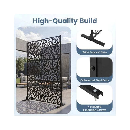 Metal Privacy Screen 183 cm with Louvered Fence Panel, Rustproof, Black