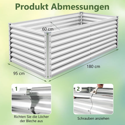 Hochbeet aus Metall, 180x95x60 cm, offener Boden
