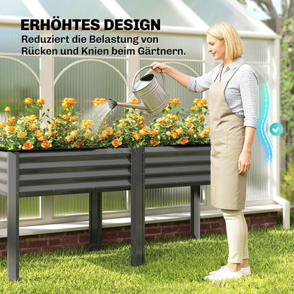 Metal Raised Garden Bed, Large Planter Box, 180x55x80 cm