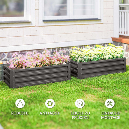 Metall-Hochbeet 2er-Set, offener Boden, 110x50x30cm