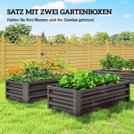 Metall-Hochbeet 2er-Set, offener Boden, 110x50x30cm