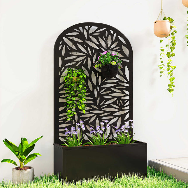 Metal Raised Planter with Trellis, Wall-Mount or Free-Standing
