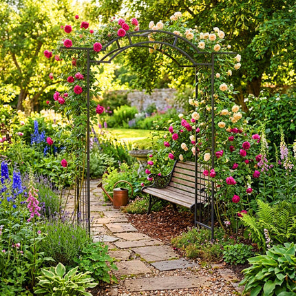 Metal Rose Arch, Black Steel Climbing Plant Support