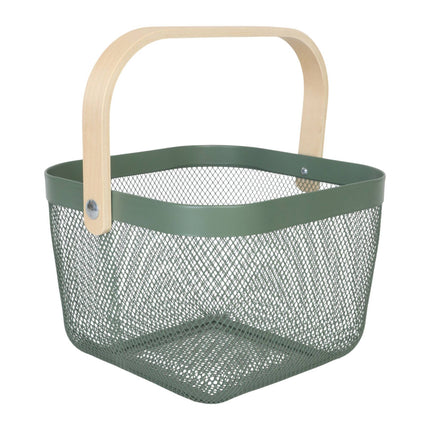 Metal Storage Basket with Wooden Handle