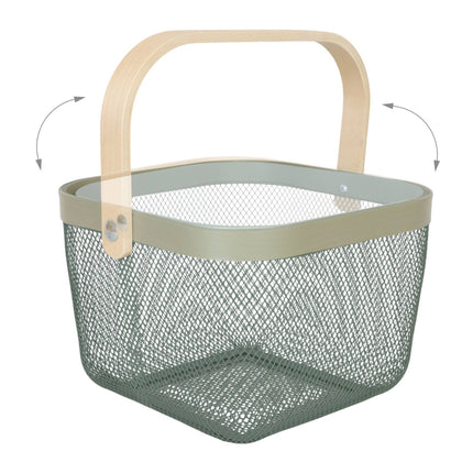 Metal Storage Basket with Wooden Handle