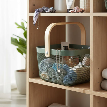 Metal Storage Basket with Wooden Handle