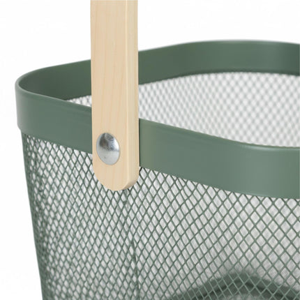Metal Storage Basket with Wooden Handle