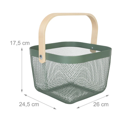 Metal Storage Basket with Wooden Handle