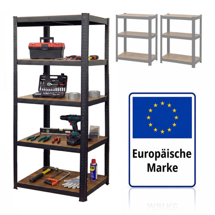 Metal Storage Rack with 5 Wood-Effect Shelves, 500 kg Load, Black, Brown