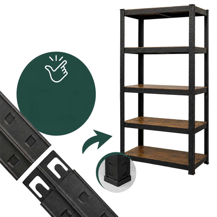 Metal Storage Rack with 5 Wood-Effect Shelves, 500 kg Load, Black, Brown