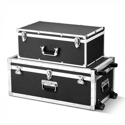 Metal Storage Trunks Set of 2 with Locks, Wheeled