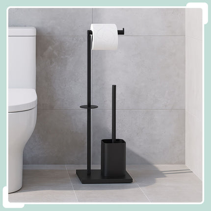Metal Toilet Roll Holder with Brush – Freestanding Design