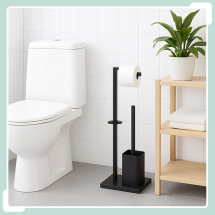 Metal Toilet Roll Holder with Brush – Freestanding Design