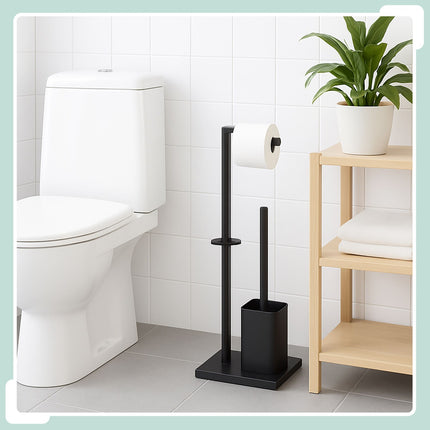 Metal Toilet Roll Holder with Brush and Storage