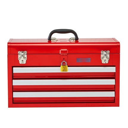 Metal Tool Box, 20.5-Inch, 3-Drawer, Locking, Red