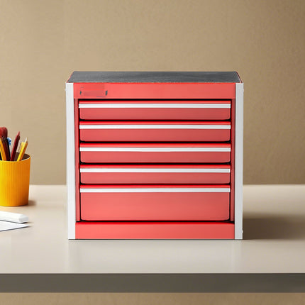 Metal Tool Box, 8.6-Inch 5-Drawer Steel Chest, Red