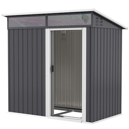 Abri de jardin en métal 1,9 m² 195 x 122 x 182 cm Abri de jardin avec fondations Toit en pente Fenêtre Porte coulissante Crochet Gants Abri de jardin résistant aux intempéries Abri de jardin extérieur pour jardin arrière Gris foncé |