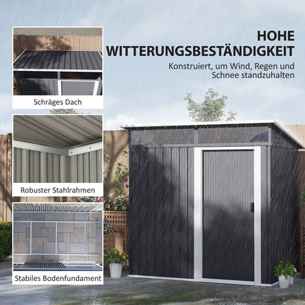 Abri de jardin en métal 1,9 m² 195 x 122 x 182 cm Abri de jardin avec fondations Toit en pente Fenêtre Porte coulissante Crochet Gants Abri de jardin résistant aux intempéries Abri de jardin extérieur pour jardin arrière Gris foncé |