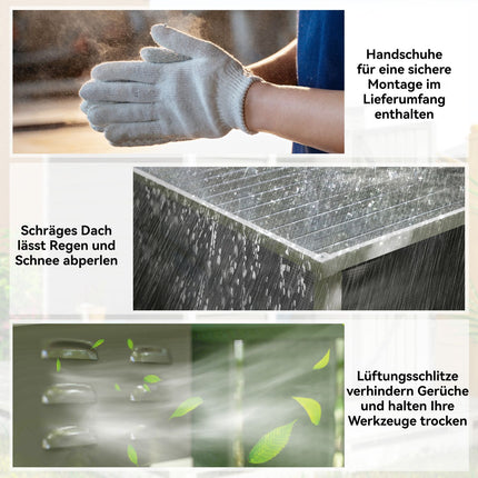 Metalen gereedschapsschuur 2,3m² 142x184x181cm Gereedschapsschuur met fundering Lessenaarraam Afsluitbare deurhandschoenen Weerbestendige tuinschuur Buitentuinschuur voor tuin Achtertuin Lichtgrijs |