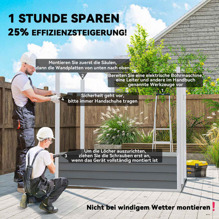 Metalen gereedschapsschuur 2,3m² 142x184x181cm Gereedschapsschuur met fundering Lessenaarraam Afsluitbare deurhandschoenen Weerbestendige tuinschuur Buitentuinschuur voor tuin Achtertuin Lichtgrijs |