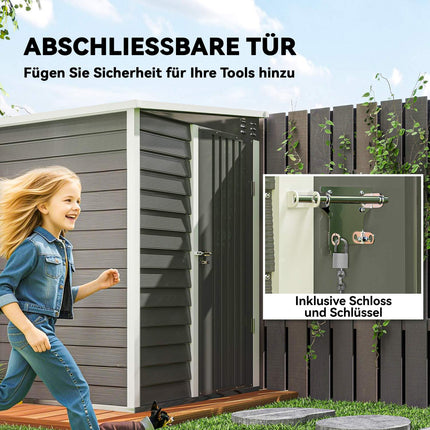 Metalen gereedschapsschuur 2,3m² 142x184x181cm Gereedschapsschuur met fundering Lessenaarraam Afsluitbare deurhandschoenen Weerbestendige tuinschuur Buitentuinschuur voor tuin Achtertuin Lichtgrijs |