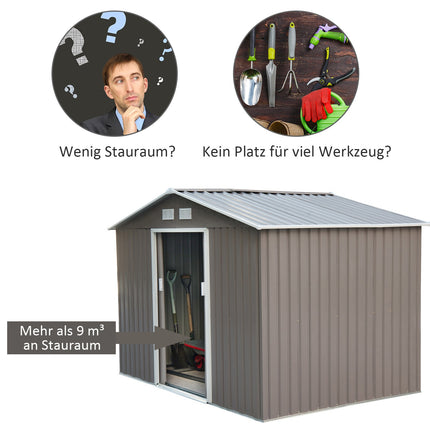 Gartengerätehaus aus Metall mit Fundament, wetterfest, grau