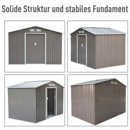 Gartengerätehaus aus Metall mit Fundament, wetterfest, grau