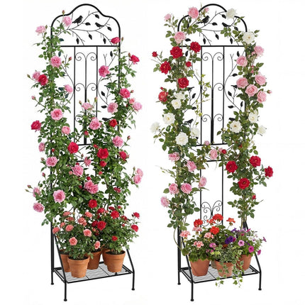 Metallspalier-Set, Schwarz, 2-teiliger Gartenzaun & Pflanzenständer