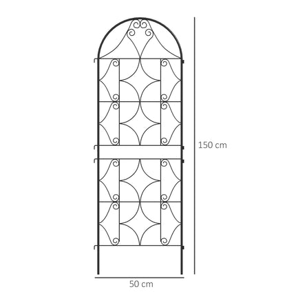 Black stainless metal trellis set for climbing plants, 50x150 cm
