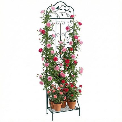 Metal Trellis with Foldable Shelf for Climbing Plants