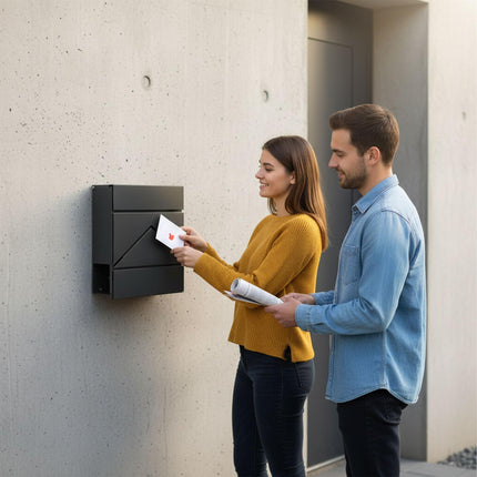 Metall-Wandbriefkasten mit Zeitungsfach