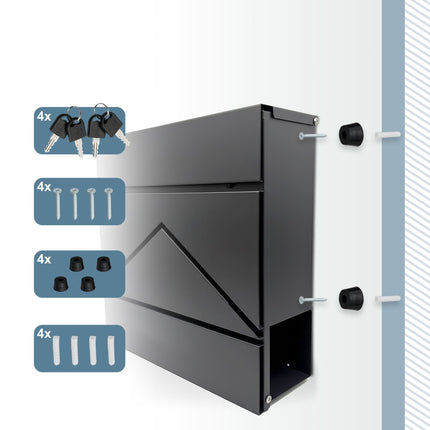 Metall-Wandbriefkasten mit Zeitungsfach