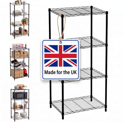 Metal Wire Shelving Unit with 4 Tiers and Levelling Feet, Black, 120 cm