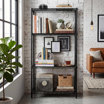 Metal Wire Shelving Unit with 4 Tiers and Levelling Feet, Black, 120 cm